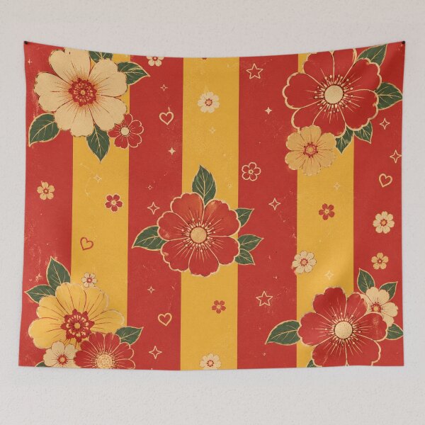 Item preview, Retro Vintage Flowers in Red and Yellow Stripes designed and sold by EsenciaZen.