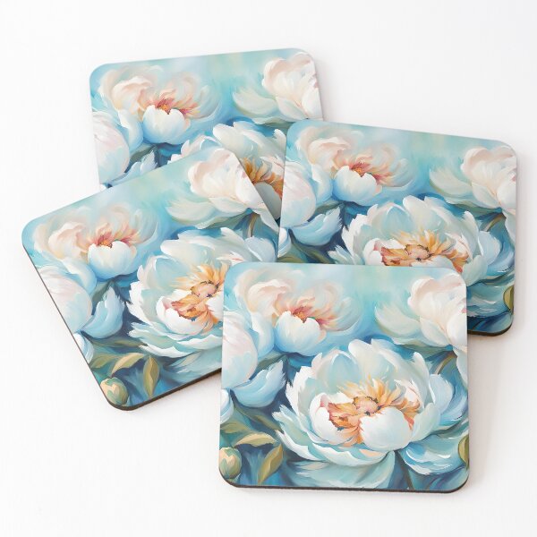 Item preview, Blue Afternoon White Peony Flowers designed and sold by Glimmersmith.