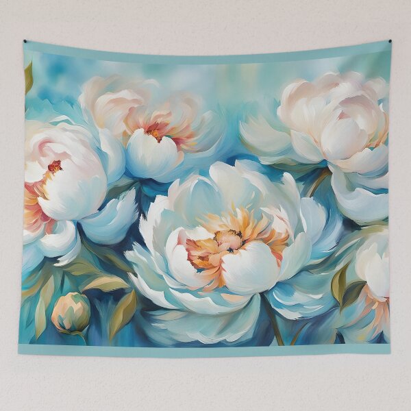 Item preview, Blue Afternoon White Peony Flowers designed and sold by Glimmersmith.