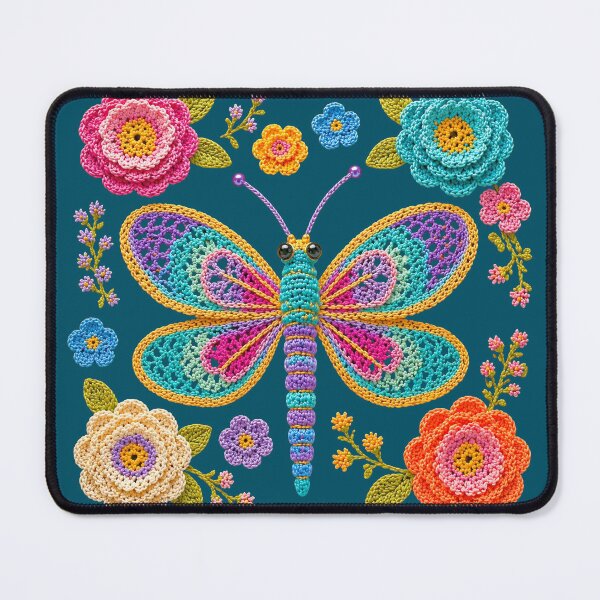 Item preview, Retro Crochet-Style Dragonfly Floral Print o Blue Shapes Mania designed and sold by Shapes-Mania.