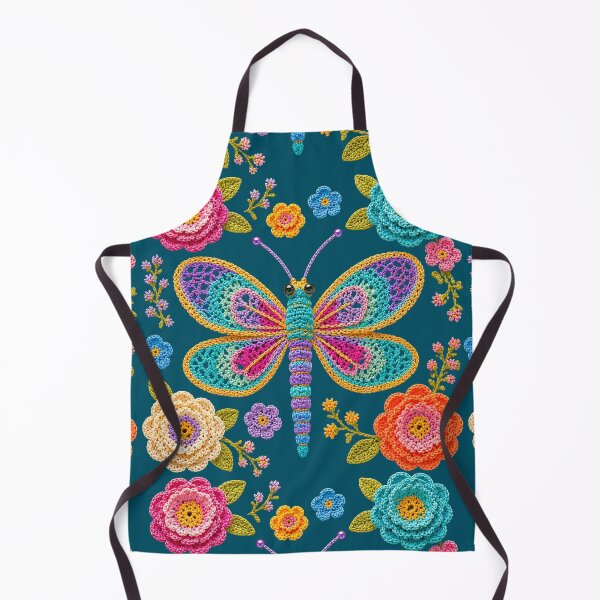 Item preview, Retro Crochet-Style Dragonfly Floral Print o Blue Shapes Mania designed and sold by Shapes-Mania.