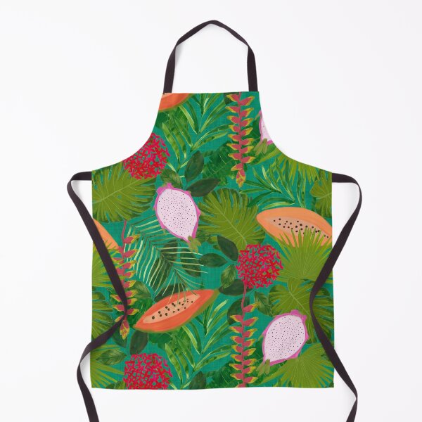 Item preview, Maximalist Painterly Tropical botanical hothouse jungle of lush greenery fruits and florals on turquoise designed and sold by PrettywithColor.
