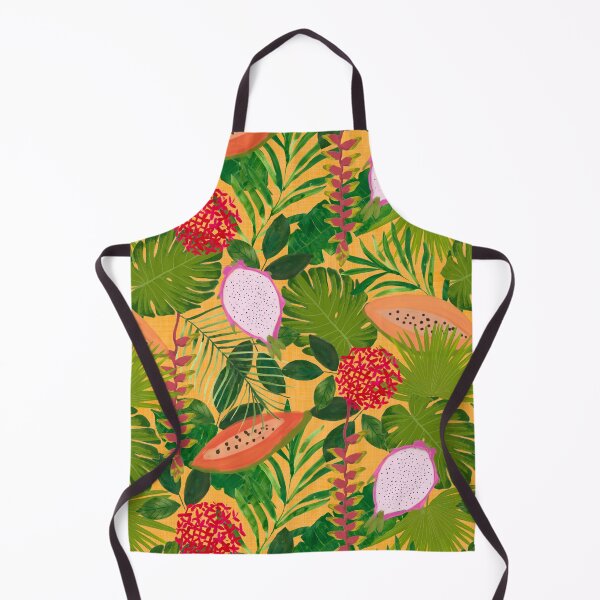 Item preview, Maximalist Painterly Tropical botanical hothouse jungle of lush greenery fruits and florals on orange designed and sold by PrettywithColor.