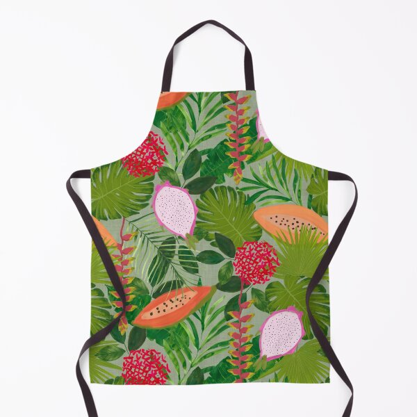Item preview, Maximalist Painterly Tropical botanical hothouse jungle of lush greenery fruits and florals on sage green designed and sold by PrettywithColor.