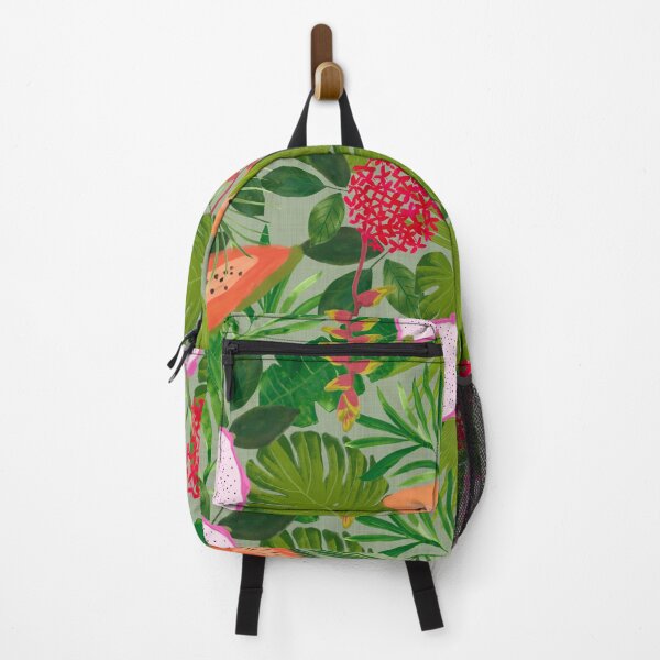 Item preview, Maximalist Painterly Tropical botanical hothouse jungle of lush greenery fruits and florals on sage green designed and sold by PrettywithColor.