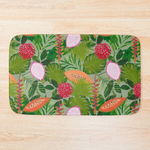 Item preview, Maximalist Painterly Tropical botanical hothouse jungle of lush greenery fruits and florals on sage green designed and sold by PrettywithColor.