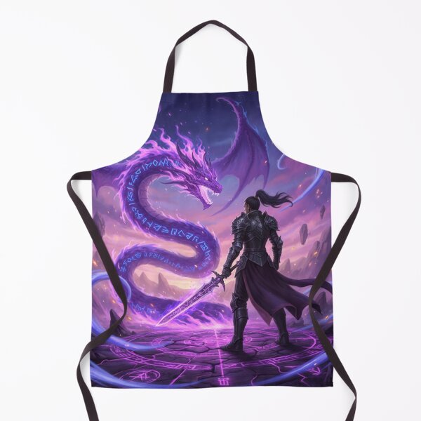 Item preview, Runebound Inferno – Warrior Confronts the Arcane Serpent Dragon in a Celestial Battle Realm designed and sold by Dream Bloom Gallery.