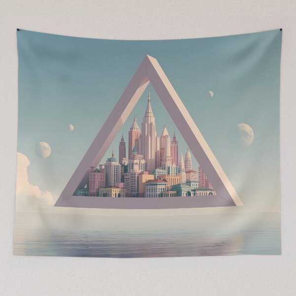 Item preview, Utopian Triangle - Minimalist Floating City Surreal Art designed and sold by UnRealS.