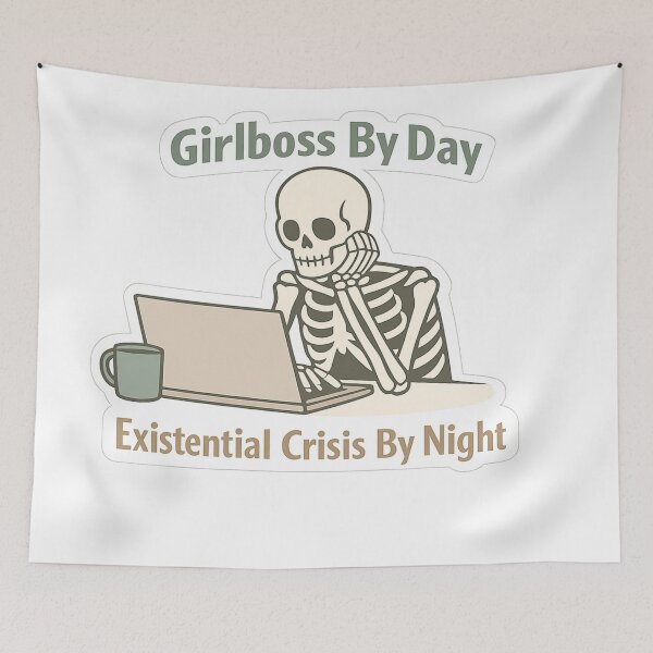 Item preview, Girlboss By Day Existential Crisis By Night Funny Skeleton Sarcastic Sticker Gift designed and sold by irfanshikh.