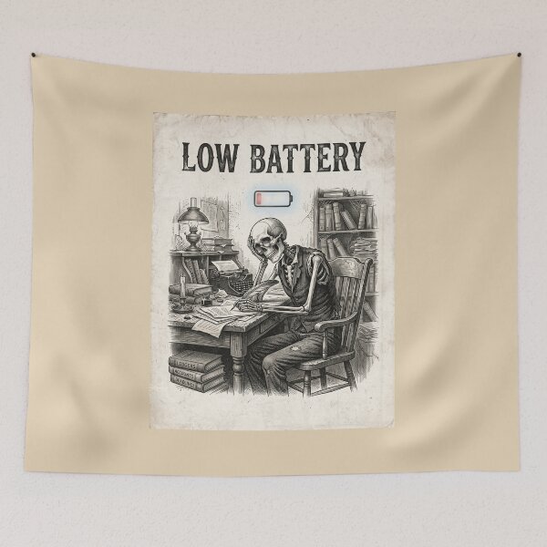 Item preview, Funny Skeleton Low Battery Burnout T-Shirt designed and sold by MaynyStudio.