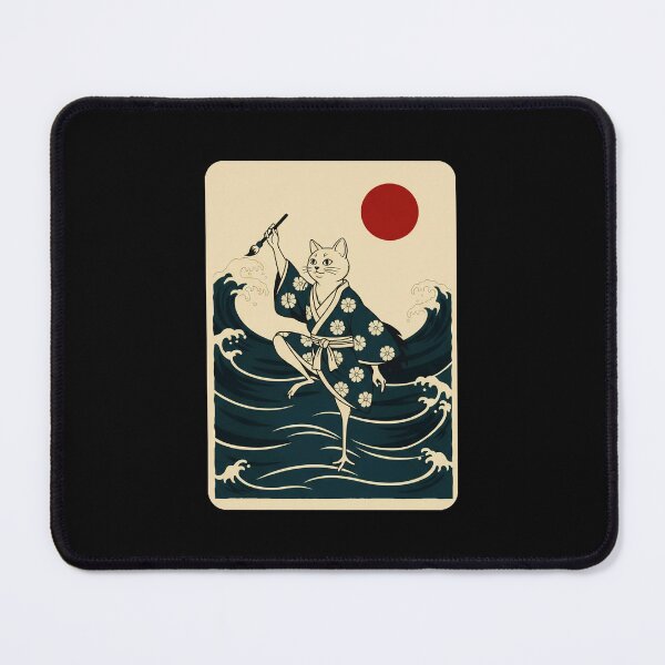 Item preview, Samurai Cat Riding Waves Japanese Style Illustration designed and sold by JordynLadukeg65.