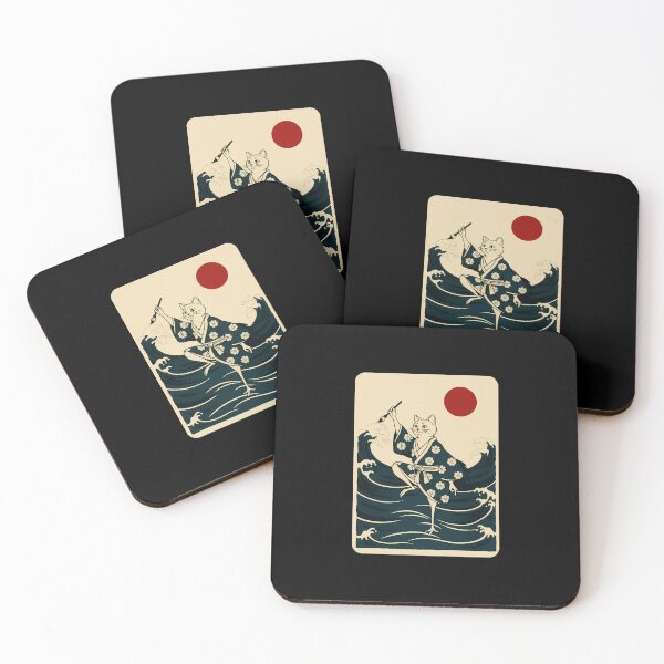 Item preview, Samurai Cat Riding Waves Japanese Style Illustration designed and sold by JordynLadukeg65.