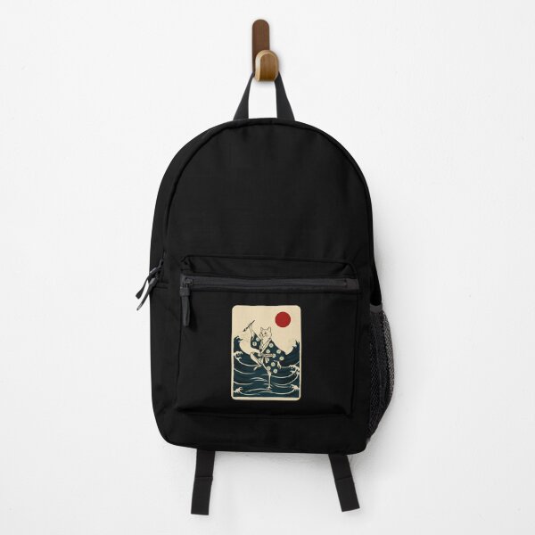 Item preview, Samurai Cat Riding Waves Japanese Style Illustration designed and sold by JordynLadukeg65.