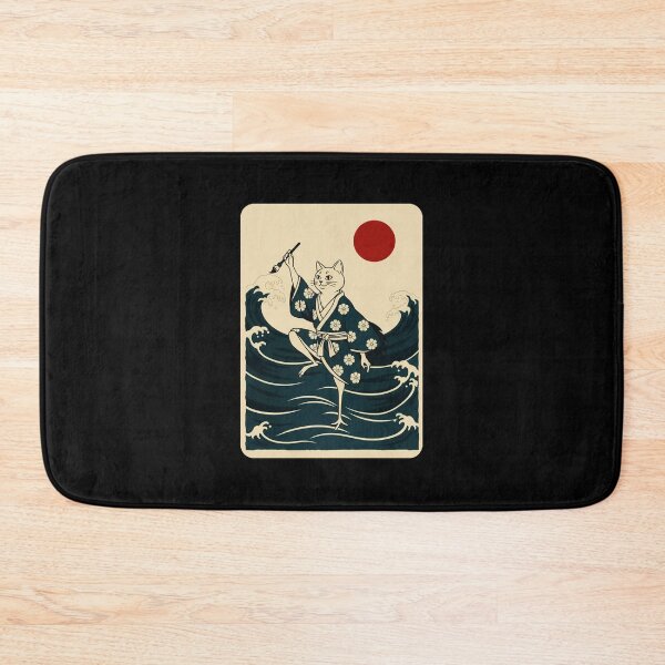Item preview, Samurai Cat Riding Waves Japanese Style Illustration designed and sold by JordynLadukeg65.