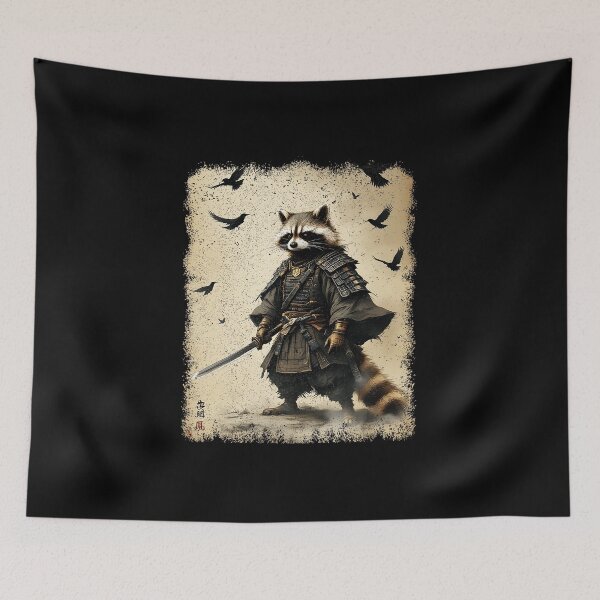 Item preview, Samurai Raccoon Warrior Japanese Style Illustration designed and sold by titanlevi.
