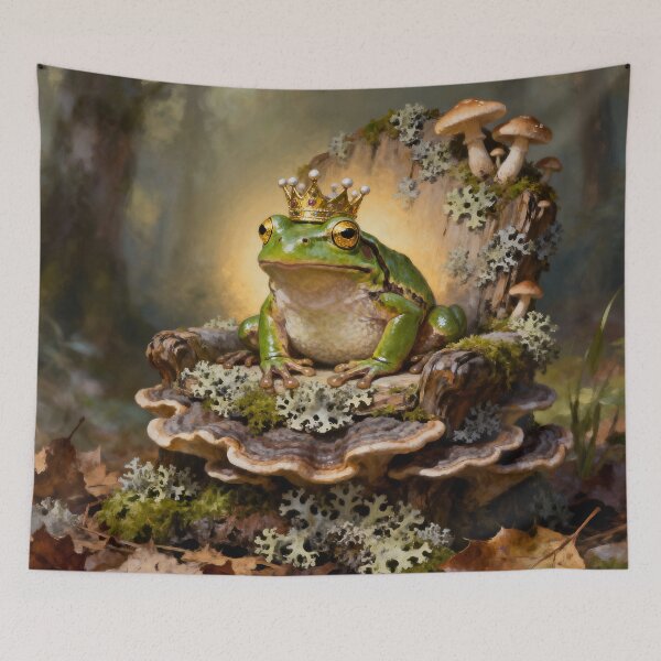 Item preview, Enchanted Frog King in Mushroom Forest | Whimsical Cottagecore Fantasy Art designed and sold by cr6zym1nd.
