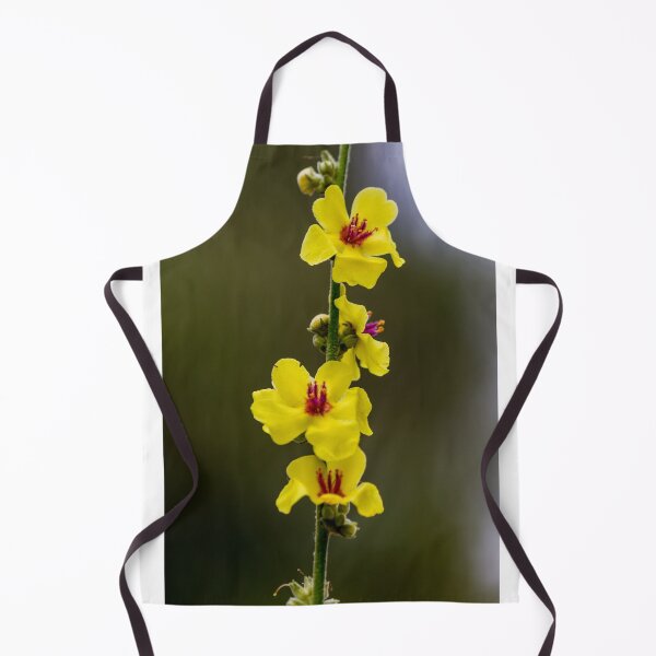 Item preview, Vertical Cluster Of Yellow Mullein Flowers On Stem With Red Centers And Soft Bokeh Background designed and sold by Nmallia.