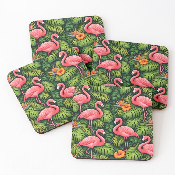 Item preview, Tropical Flamingo Pattern, Pink Flamingos Jungle Leaves, Monstera Palm Hibiscus Botanical Print, Exotic Summer Design designed and sold by TheSlowShore.