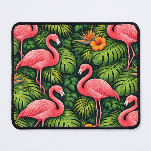 Item preview, Tropical Flamingo Pattern, Pink Flamingos Jungle Leaves, Monstera Palm Hibiscus Botanical Print, Exotic Summer Design designed and sold by TheSlowShore.