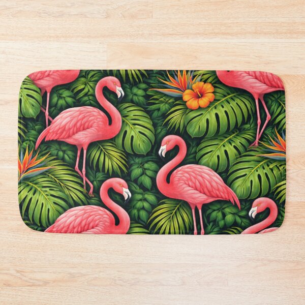 Item preview, Tropical Flamingo Pattern, Pink Flamingos Jungle Leaves, Monstera Palm Hibiscus Botanical Print, Exotic Summer Design designed and sold by TheSlowShore.