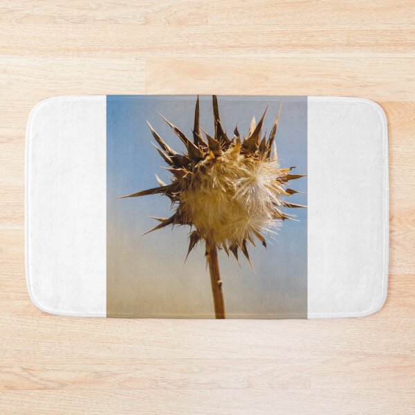 Item preview, Sunlit Dried Thistle Seed Head Against Blue Sky — Spiky Wildflower Macro Autumn Detail designed and sold by Nmallia.
