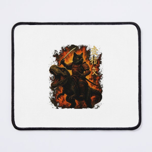 Item preview, Samurai Cat Riding Dinosaur Fire Battle Illustration designed and sold by titanlevi.