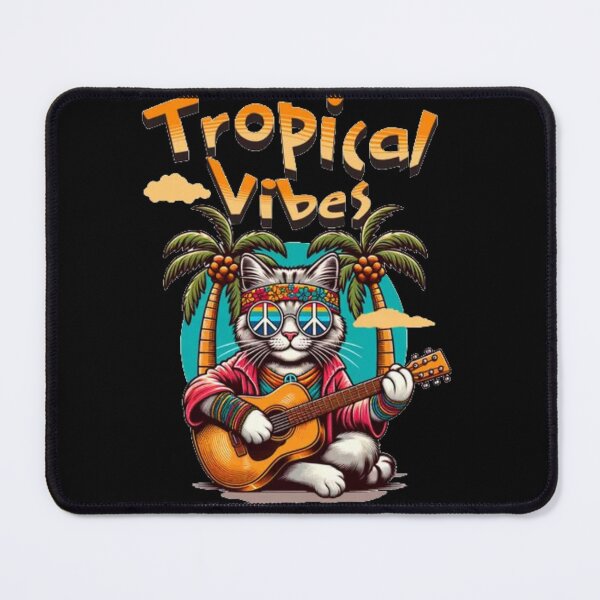 Item preview, Tropical Vibes Cat – Retro Hippie Kitty Strumming Guitar Art designed and sold by GenZFashion000.