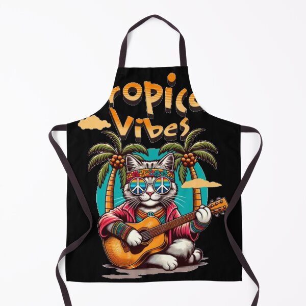 Item preview, Tropical Vibes Cat – Retro Hippie Kitty Strumming Guitar Art designed and sold by GenZFashion000.