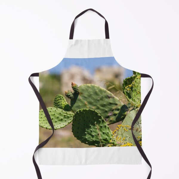Item preview, Prickly Pear Cactus With Green Pads and Yellow Wildflowers in Sunny Mediterranean Landscape designed and sold by Nmallia.