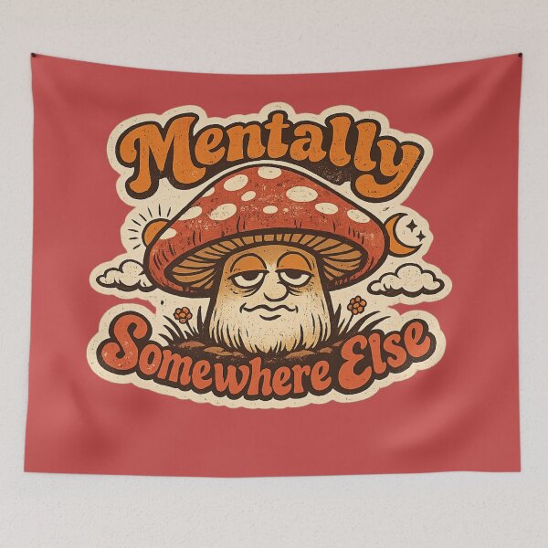 Item preview, Mentally Somewhere Else Funny Retro Mushroom Sarcastic Mental Health Sticker Gift designed and sold by irfanshikh.