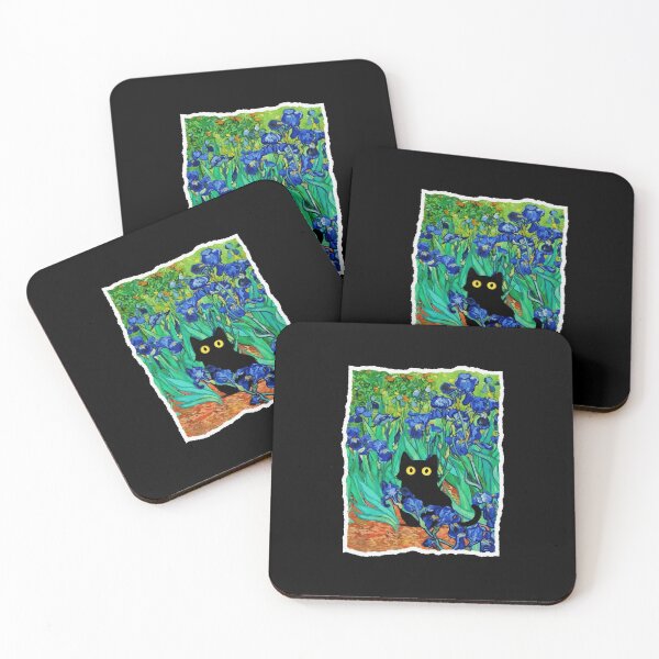 Item preview, Black Cat in Blue Irises Colorful Garden Illustration designed and sold by JordynLadukeg65.