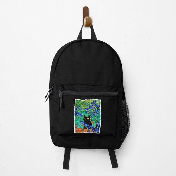 Item preview, Black Cat in Blue Irises Colorful Garden Illustration designed and sold by JordynLadukeg65.