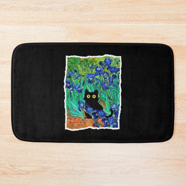 Item preview, Black Cat in Blue Irises Colorful Garden Illustration designed and sold by JordynLadukeg65.