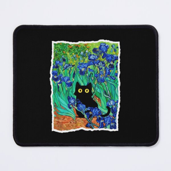 Item preview, Black Cat in Blue Irises Colorful Garden Illustration designed and sold by JordynLadukeg65.