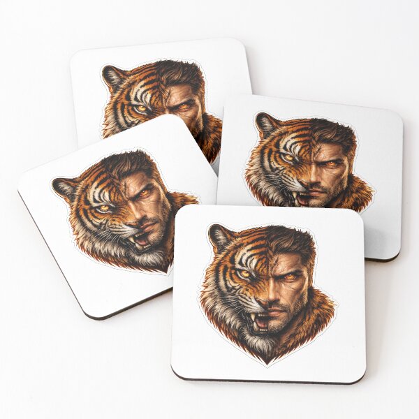 Item preview, Half Human Half Tiger Face – Fierce Hybrid Predator Streetwear Sticker designed and sold by KrishAuraa.
