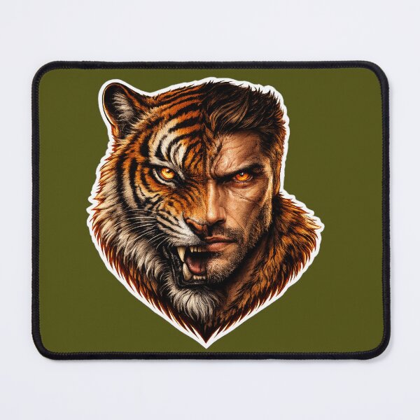 Item preview, Half Human Half Tiger Face – Fierce Hybrid Predator Streetwear Sticker designed and sold by KrishAuraa.