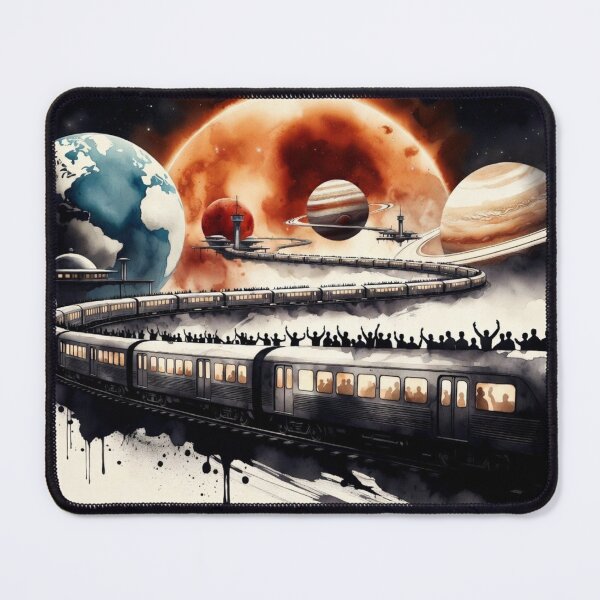Item preview, Interstellar Express – Solar System Railway| Grok generated Sci-Fi Sumi-E Art designed and sold by The imaginary unit..