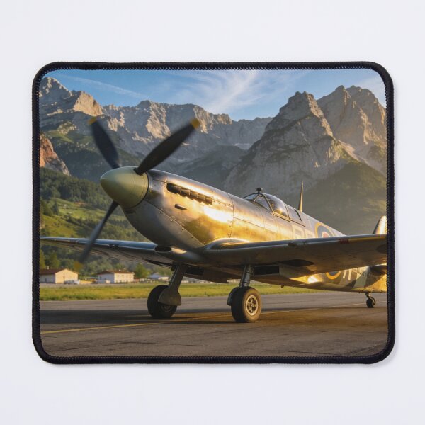 Item preview, Supermarine Spitfire with Mountain View – Iconic Warbird Impression Art Print designed and sold by BlareBlare.