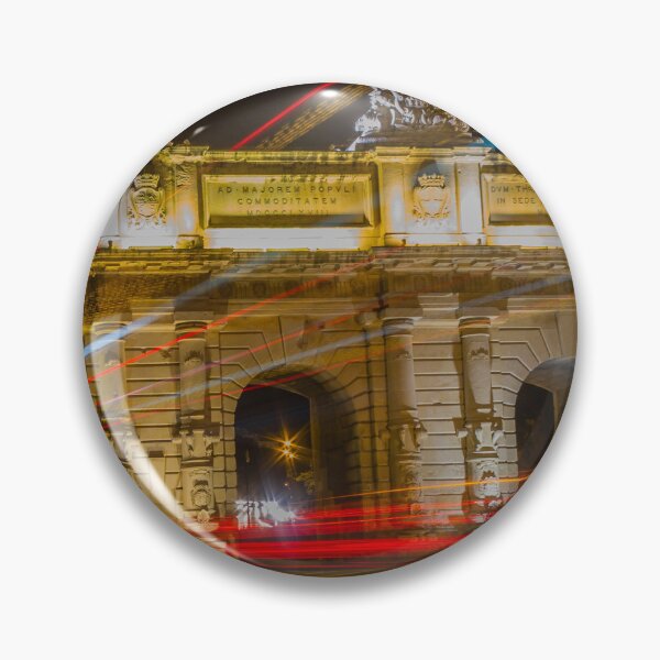 Item preview, Nighttime Long Exposure Of Historic City Arch With Colorful Light Trails And Passing Traffic designed and sold by Nmallia.