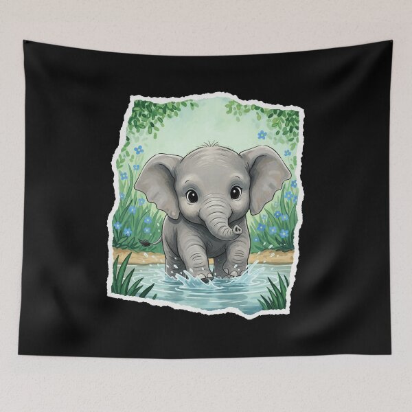 Item preview, Cute Baby Elephant Splashing Water Illustration designed and sold by JordynLadukeg65.