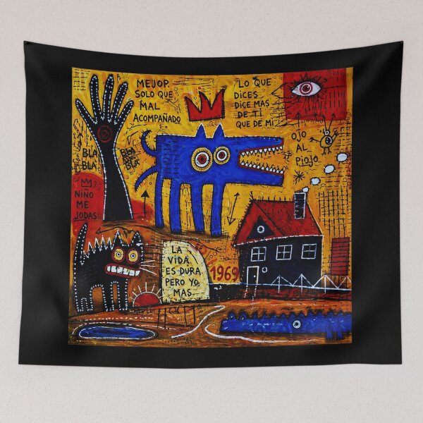 Item preview, Vida Es Dura Surreal Blue Dog Illustration designed and sold by Modaozushi216.