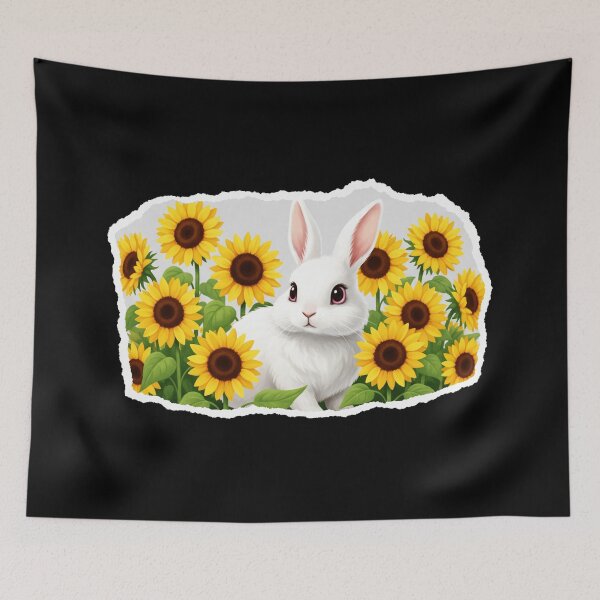 Item preview, Cute White Bunny with Sunflowers Floral Aesthetic designed and sold by JordynLadukeg65.