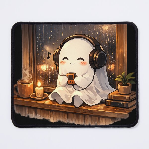 Item preview, Cute Ghost Listening Music | Cozy Rainy Night Lo-fi Aesthetic | Kawaii Ghost Sticker / T-Shirt Design designed and sold by Sarvionstudio.