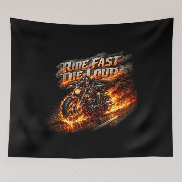 Item preview, Ride Fast Die Loud - Flaming Skeleton Motorcycle Art designed and sold by MKreative Studio.