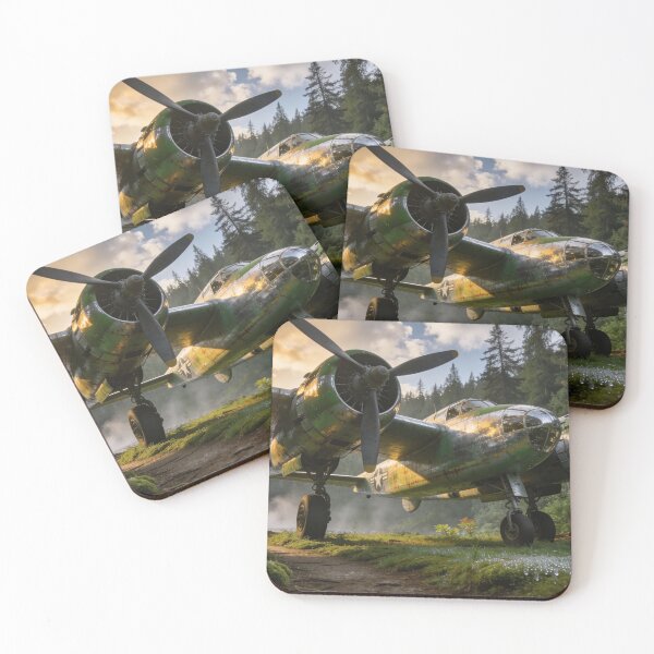 Item preview, Lockheed P-38 Lightning in Forest Waterfall Scene – Retro Aircraft Art Print designed and sold by BlareBlare.