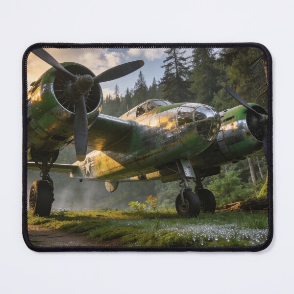 Item preview, Lockheed P-38 Lightning in Forest Waterfall Scene – Retro Aircraft Art Print designed and sold by BlareBlare.