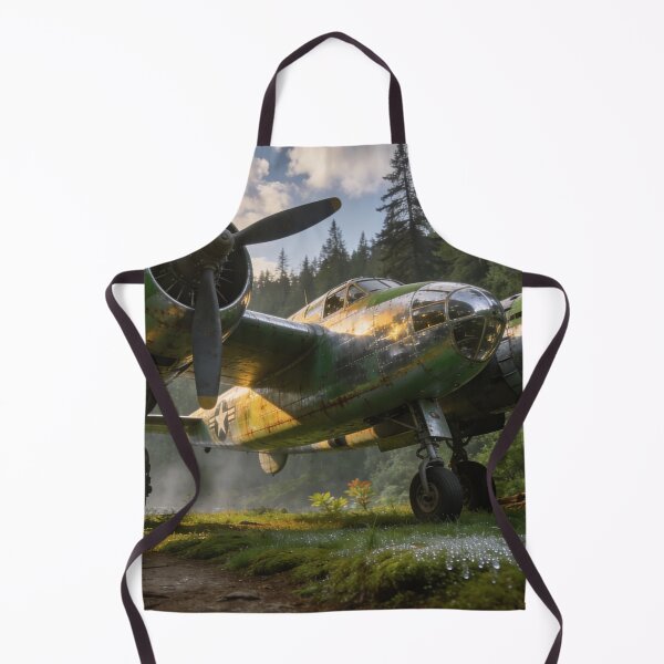 Item preview, Lockheed P-38 Lightning in Forest Waterfall Scene – Retro Aircraft Art Print designed and sold by BlareBlare.