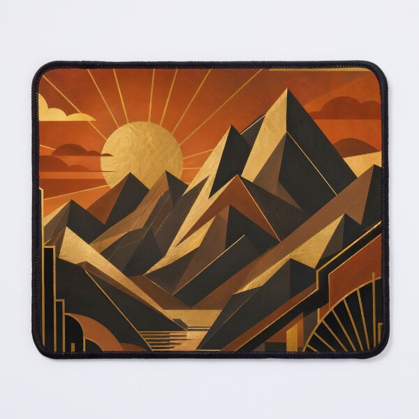 Item preview, Neo Art Deco Mountain Sunset Gold Geometric Abstract designed and sold by Glitchart66.