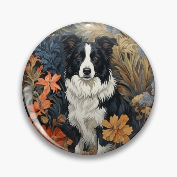 Item preview, Black White Border Collie Dog Floral Art designed and sold by AntiqueImages.