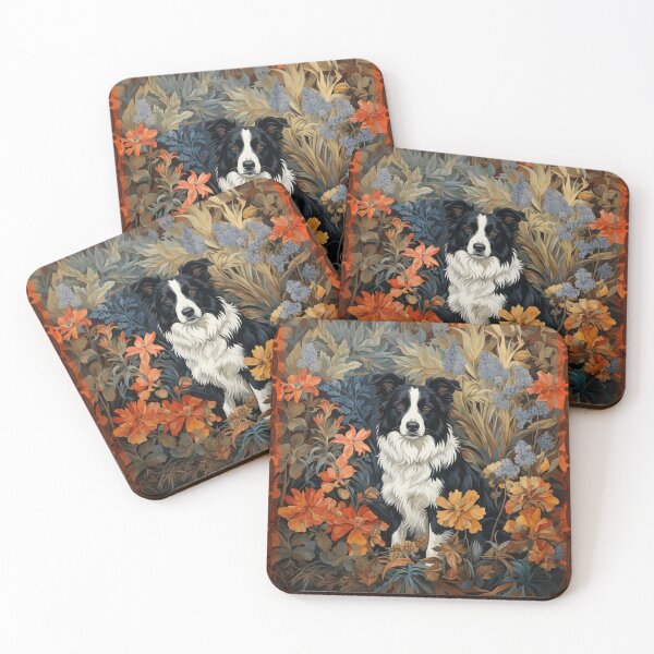 Item preview, Black White Border Collie Dog Floral Art designed and sold by AntiqueImages.
